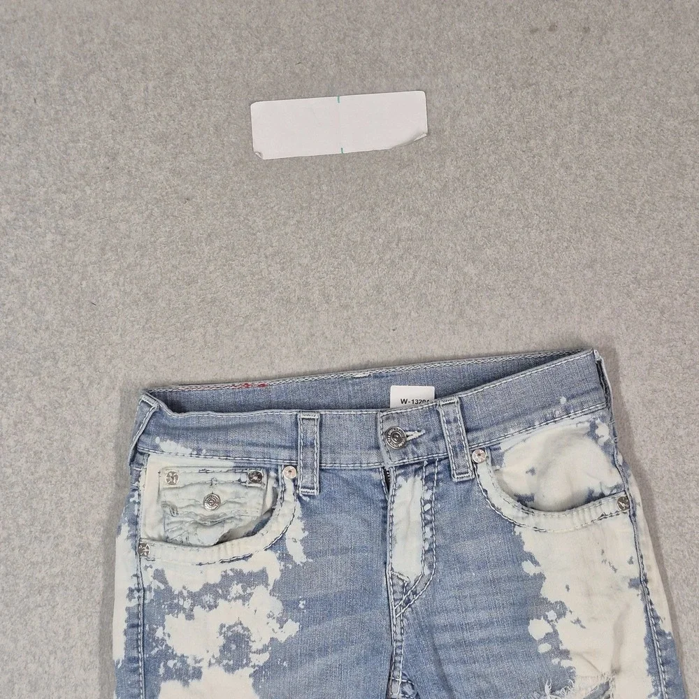 True Religion Men Jeans 29 Blue Denim Bleached Distressed Straight Cutoff